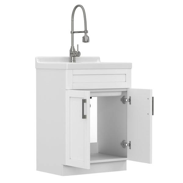 English Elm Hennessy Shaker Style Laundry Sink Cabinet with Deep Abs Basin and Nickel Hardware B136P427207