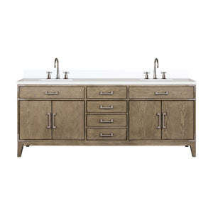 English Elm Grey Oak Double Bath Vanity 80" W x 22" D with White Quartz Top, Chrome Gooseneck Faucet, Soft-Close Storage B2731P259941