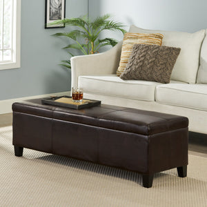 English Elm Upholstered Pu Leather Storage Ottoman with Solid Wood Legs Hinged Lid Bench Seat Brown N757P414088O