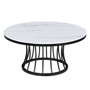 English Elm 3pc Modern Cocktail Table Set with Marble-Inspired Tops and Reeded Bases, Luxe Metallic Accents Black,White 41 L x 41 W x 6 H B011S01890