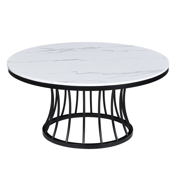 English Elm 3pc Modern Cocktail Table Set with Marble-Inspired Tops and Reeded Bases, Luxe Metallic Accents Black,White 41 L x 41 W x 6 H B011S01890