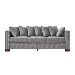 English Elm Modern Velvet Sofa With Square Arms And Silver Nailhead Accents – Perfect For Stylish Living Rooms! W1097S00187