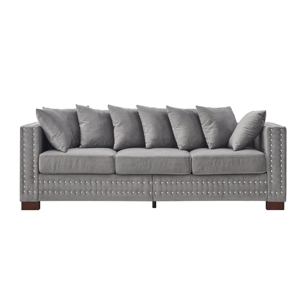 English Elm Modern Velvet Sofa With Square Arms And Silver Nailhead Accents – Perfect For Stylish Living Rooms! W1097S00187