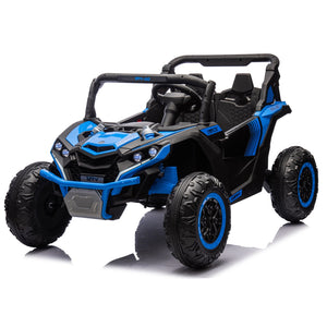 English Elm 24v Two Seat Kids Electric Utv with Parental Remote Suspension Off Road Ride On Blue W1578P184799