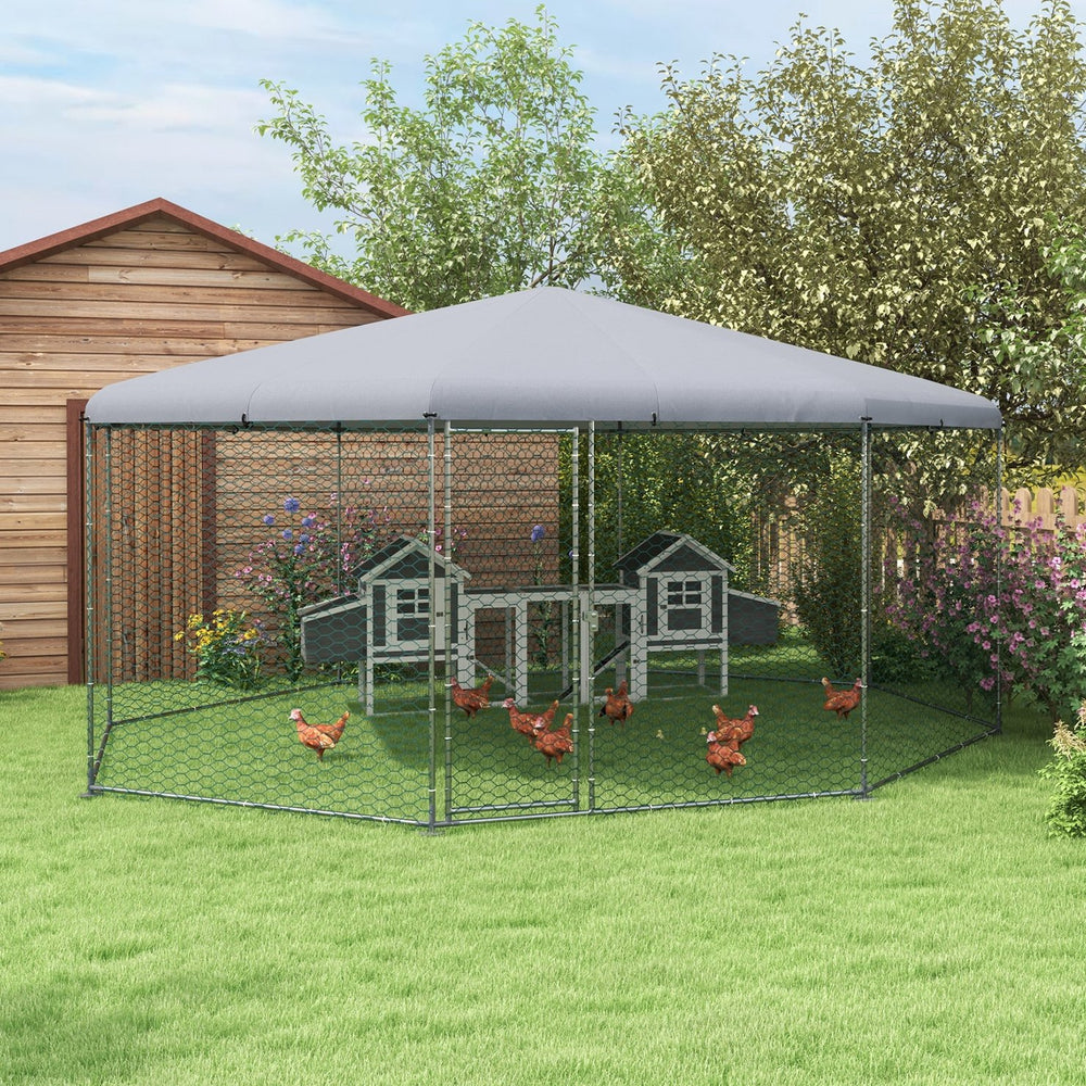 English Elm Pawhut Walk-in Galvanized Steel Poultry Run with Uv Roof Cover for Yard Farm W2225P173775