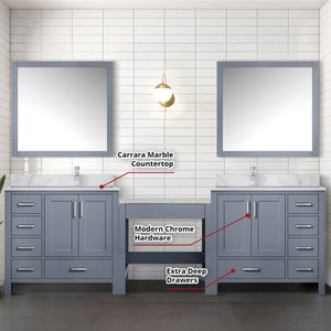 English Elm Dark Grey Double Bath Vanity With Carrara Marble Top, Faucets & Mirrors - Elegant Bathroom Upgrade! B2731S01227