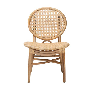 English Elm Mid-century Woven Rattan Dining Chair with Circular Back and Black Lacquered Legs B2750P467640