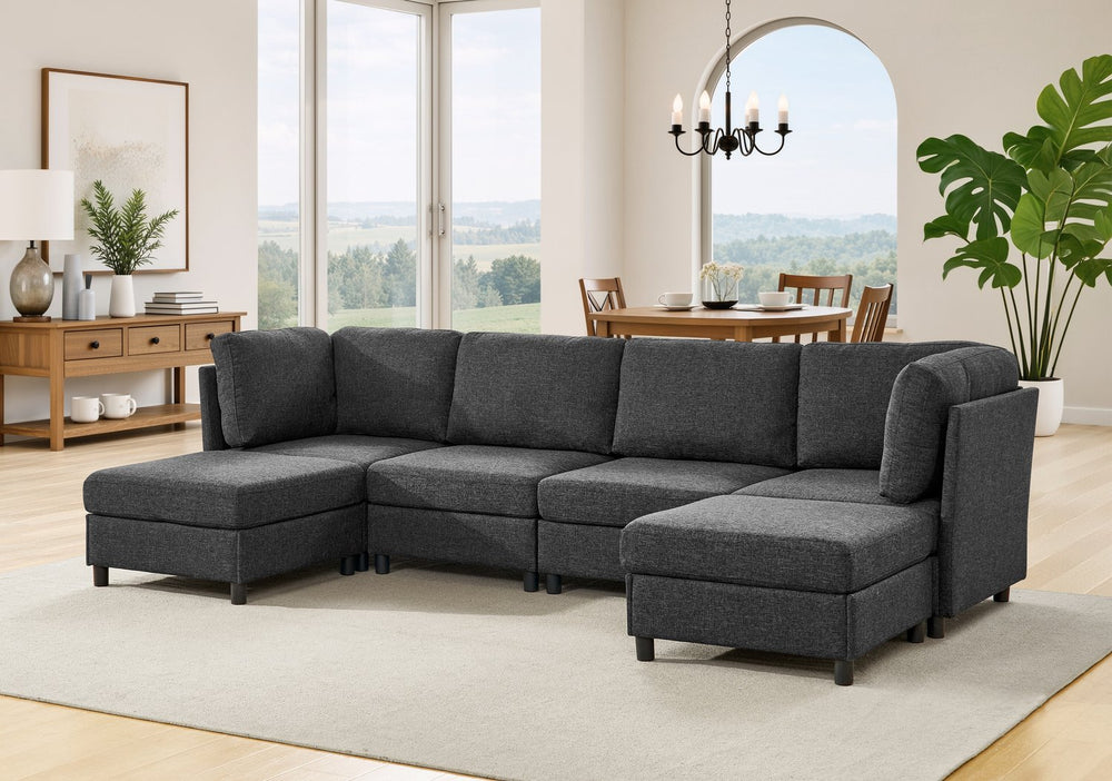 English Elm Modern Configurable Sectional Sofa Foil Fabric Low Profile Living Room Seating Dark Grey W5568S00050