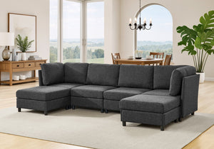 English Elm Modern Configurable Sectional Sofa Foil Fabric Low Profile Living Room Seating Dark Grey W5568S00050