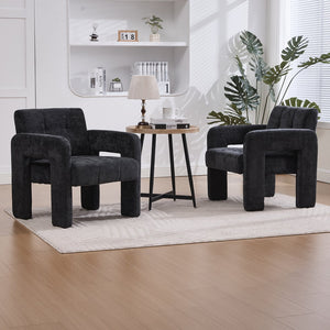 English Elm Modern Chenille Armchair with Ergonomic Curved Armrests, 500lb Capacity, Nordic Minimalist Accent Chair for Living Room Black W395P380519