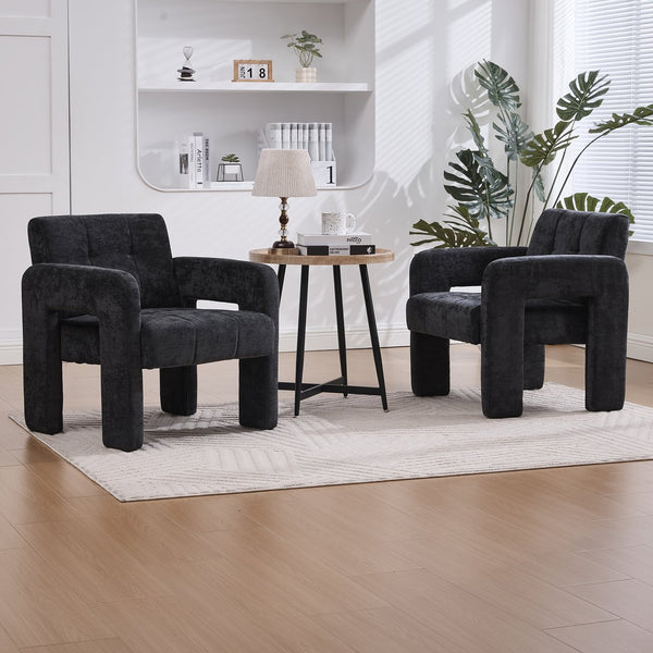 English Elm Modern Chenille Armchair with Ergonomic Curved Armrests, 500lb Capacity, Nordic Minimalist Accent Chair for Living Room Black W395P380519