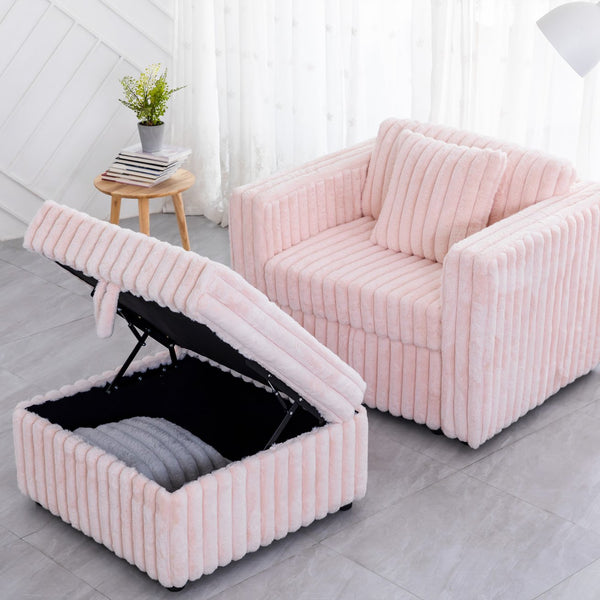English Elm 44.9"Soft Modular Sofa with Removable Zipper Cushions, Hidden Hydraulic Storage, Easy Cleanability Light Pink W1767S00015