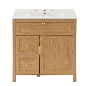 English Elm 30 Inch Fluted Freestanding Bathroom Vanity Solid Wood Soft Close Spa Style W5278S00002