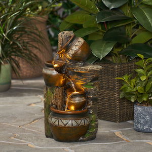 English Elm Christopher Knight Home® - 19.75" Weather-Resistant 3-Tier Floor Fountain with LED Base Light, Stone-Look Polyresin Outdoor Decor 71793.00BGRY