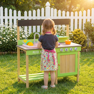 English Elm Kids Solid Wood Outdoor Mud Kitchen with Water Station and Imaginative Cooking Play W2640P454243