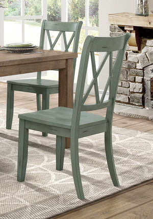 English Elm 5pc Farmhouse Dining Set Pine Table with Four Double X Back Chairs for Kitchen Brown+Teal B011S00998