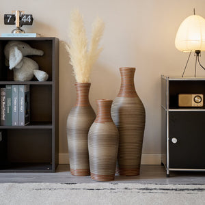 English Elm Desktop PVC Vase Set of 3 Decorative Tall Floor and Table Vases—Modern Durable Artful Accents for Home Brown Grey W2796P261491