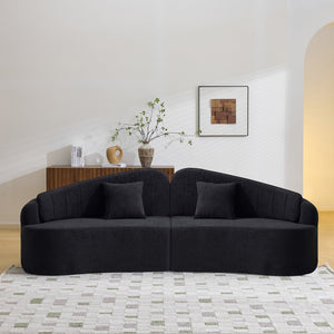 English Elm Curved Four Seat Chenille Sofa with Removable Backrest for Retro Apartment Living Black W3612S00041