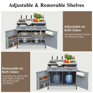 English Elm K&k Outdoor Prep Station Stainless Steel Top Fir Wood Cabinet with Drawer and Wheels Grey+Blue N707P370273G