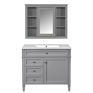 English Elm 36'' Modern Bathroom Vanity With Medicine Cabinet, Soft-Close Doors, 4 Drawers & Ceramic Sink Set SW000134AAE-1