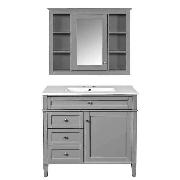 English Elm 36'' Modern Bathroom Vanity With Medicine Cabinet, Soft-Close Doors, 4 Drawers & Ceramic Sink Set SW000134AAE-1