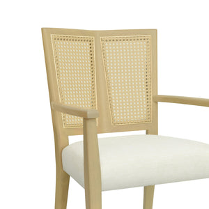 English Elm Christopher Knight Home® - ARM Mid-Century Dining Chair with Rattan Back & Upholstered Foam Seat, Solid Rubberwood Frame Beige,Natural Ash N771P254005A