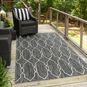 Unique Loom Outdoor Trellis Links Trellis Machine Made Trellis Rug Charcoal, Gray/Ivory 8' 0" x 11' 4"