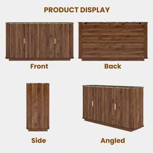 English Elm 60'' Fluted Oak Credenza with Faux Marble Top and Gold Trim Four Door Buffet Walnut W5216P454713