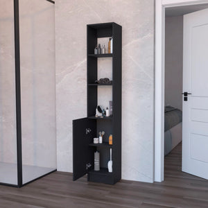 English Elm Wenge Linen Cabinet Tall 70.9" x 13" x 10.4" — Modern 1-Door Bathroom Storage with 5 Shelves & Open Display B062P193662