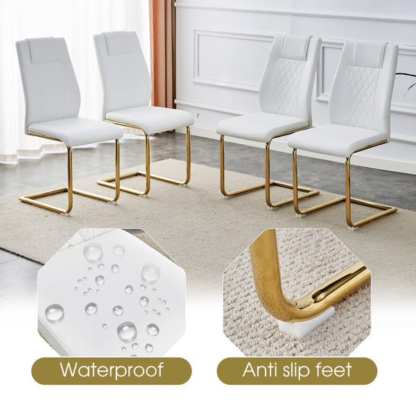 English Elm Table Modern Luxurious 6-Piece Dining Set With Transparent Glass Top, Gold Accents & White Chairs W1151S02587-GIGA