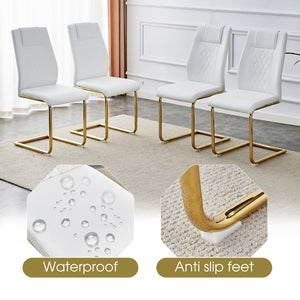 English Elm Table Modern Luxurious Glass Dining Set With 8 Ergonomic Chairs, Gold Legs & White Pu Upholstery W1151S02588-GIGA