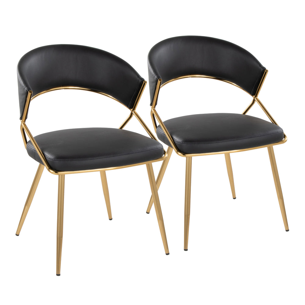 English Elm Jie Glam Set of 2 Dining Chairs Gold Sculptural Frame Black Faux Leather B202P223583