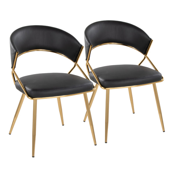 English Elm Jie Glam Set of 2 Dining Chairs Gold Sculptural Frame Black Faux Leather B202P223583
