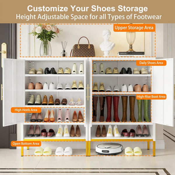 English Elm 40'' Slim Steel Shoe Cabinet 7 Tier Adjustable Shelving Narrow Entryway Organizer W3387P306353