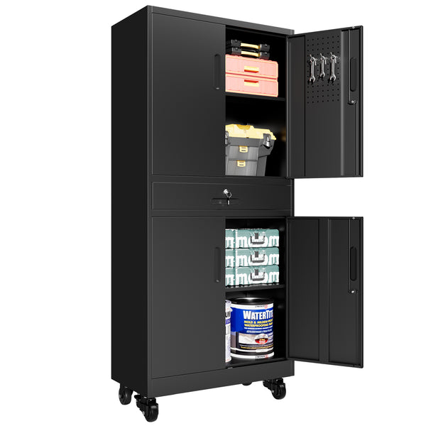 English Elm Metal Rolling Garage Cabinet with Pegboard Door Drawer Locking Storage and Adjustable Shelves T2398P465998