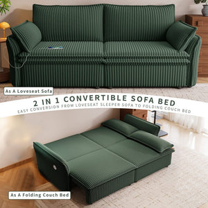 English Elm This Convertible Sleeper Sofa Plush Fleece 85 Inch Pull Out Bed for Studio Living Green W3820S00035