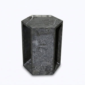 English Elm Genuine Solid Marble Hexagonal Pedestal End Table Polished Stone for Modern Living Dark Gray W1696P408001