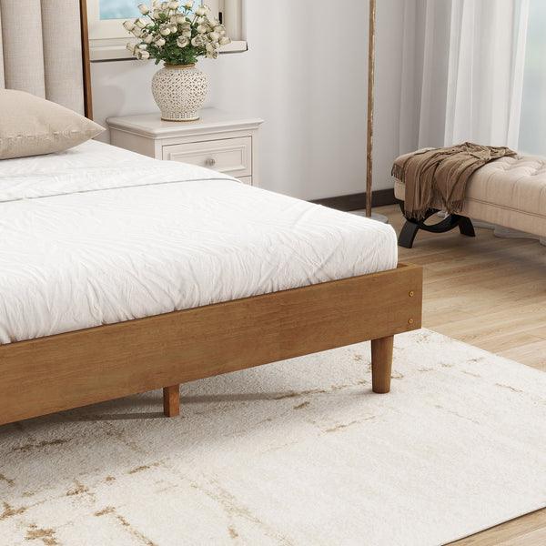 English Elm King Upholstered Bed Solid Pine Frame Piano Key Headboard for Modern Bedroom W504S00316