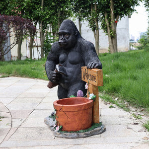 English Elm Outdoor Bear Planter Sculpture Hand Painted Resin Yard Statue for Garden Pathways W5398P455474