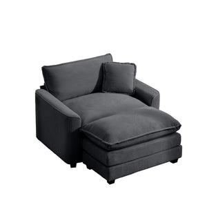 English Elm Comfortable Single Chair With Footstool & Pillow – Soft Grey Corduroy For Living Room & Bedroom Use W714S00703