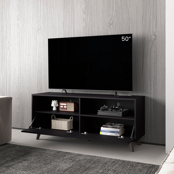 English Elm Coy Modern TV Stand for Living Room in Black - Engineered Wood, Open Shelves, Angled Legs, Sleek Storage (59.45") B092P315565