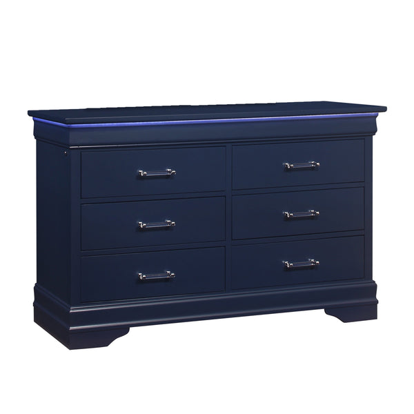 English Elm CHARLSTON Solid Wood 5-Drawer Chest with Built-In LED Lighting, Spacious Transitional Bedroom Storage Blue 62.4 L x 19.49 W x 37.01 H B201P215698