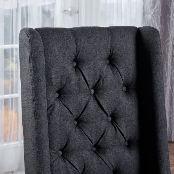 English Elm Dining Chair Set of Two Wingback Button Tufted High Back Birch Leg Upholstered Charcoal 61539.00DCL
