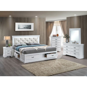 English Elm Lorana King Platform Bed with Led Lighting Tufted Faux Leather Glam Storage Frame White B078S00697