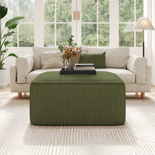 English Elm Upholstered Corduroy Square Ottoman with Pocket Coil Support for Living Room Use N757P180768E