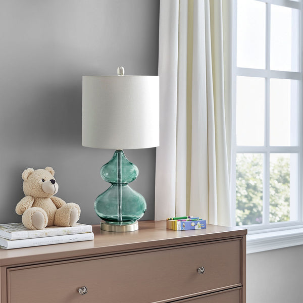 JLA Home 510 Design - Curved Double-Stacked Gourd Glass Table Lamps, Set of 2 with LED Bulbs, Brushed Silver & Gold Finish 5DS153-0018