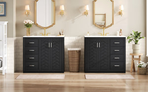 English Elm 72'' Bathroom Vanity With Ceramic Sink - Solid Wood Freestanding Storage Cabinet & Soft-Close Drawers N710SS00015B