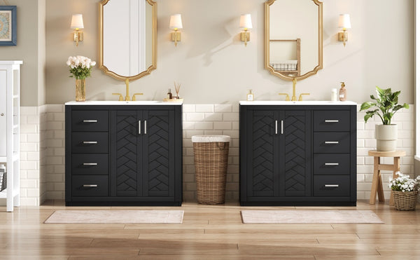 English Elm 72'' Bathroom Vanity With Ceramic Sink - Solid Wood Freestanding Storage Cabinet & Soft-Close Drawers N710SS00015B