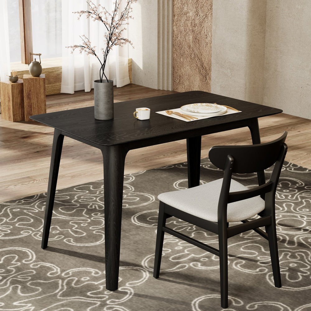 English Elm [video] Mid-century Modern Dining Table Rubberwood Splayed Legs Faux Grain Top Seats Four N759P222557B