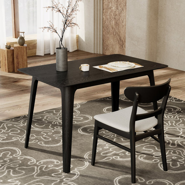English Elm [video] Mid-century Modern Dining Table Rubberwood Splayed Legs Faux Grain Top Seats Four N759P222557B